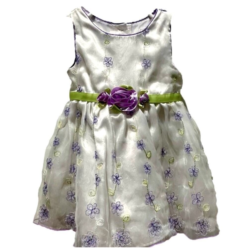 Youngland Girl's Toddler Dress White Floral Dress Purple Flowers Size 2T